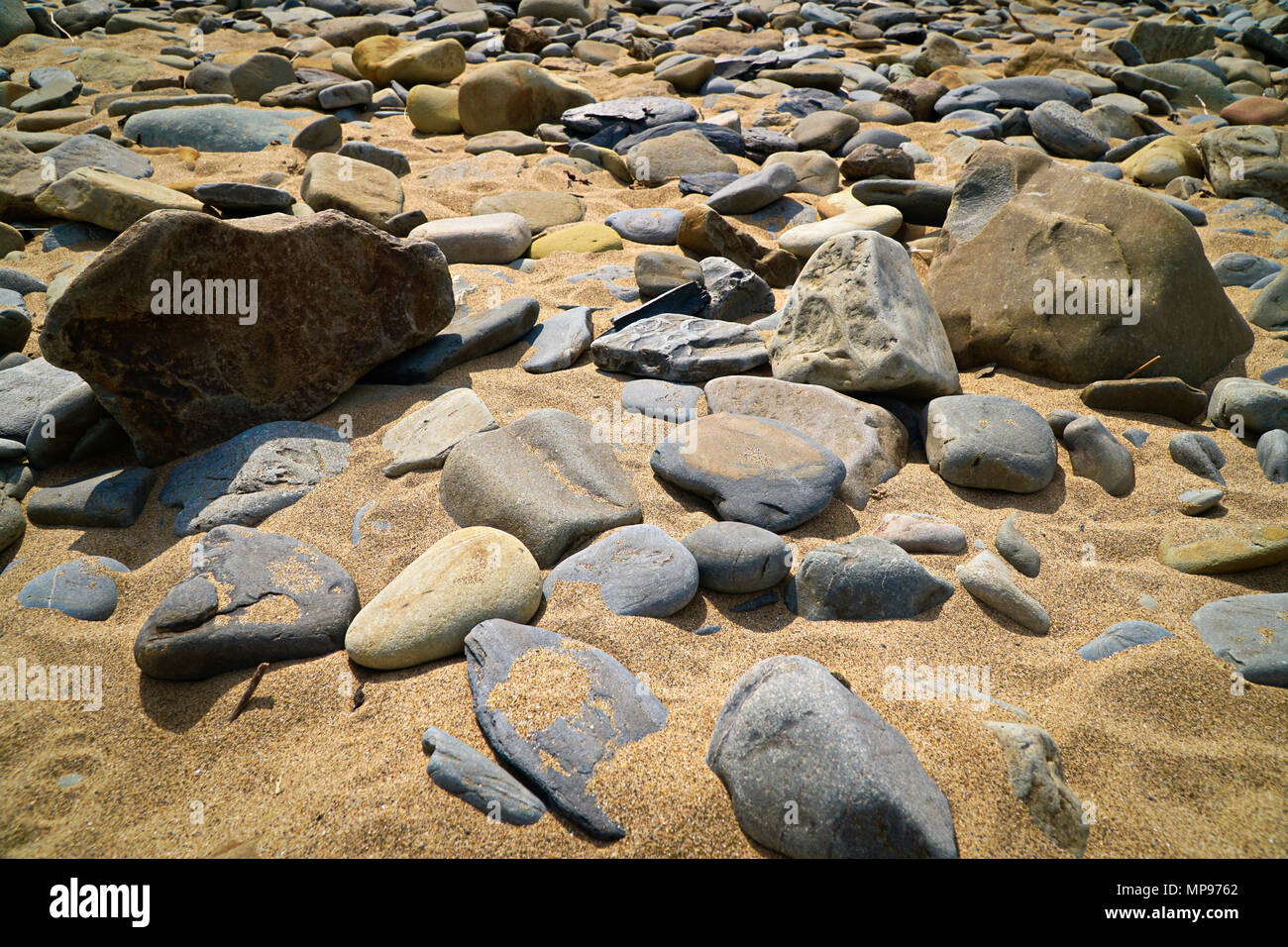 Strand - Steine im Sand Stockfoto