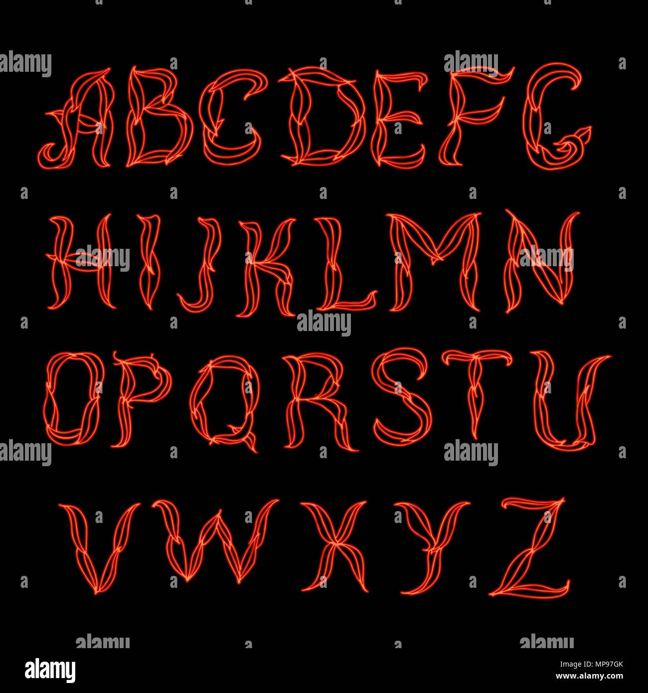 Abstrakt rot Plexus neon Font. Stock Vektor