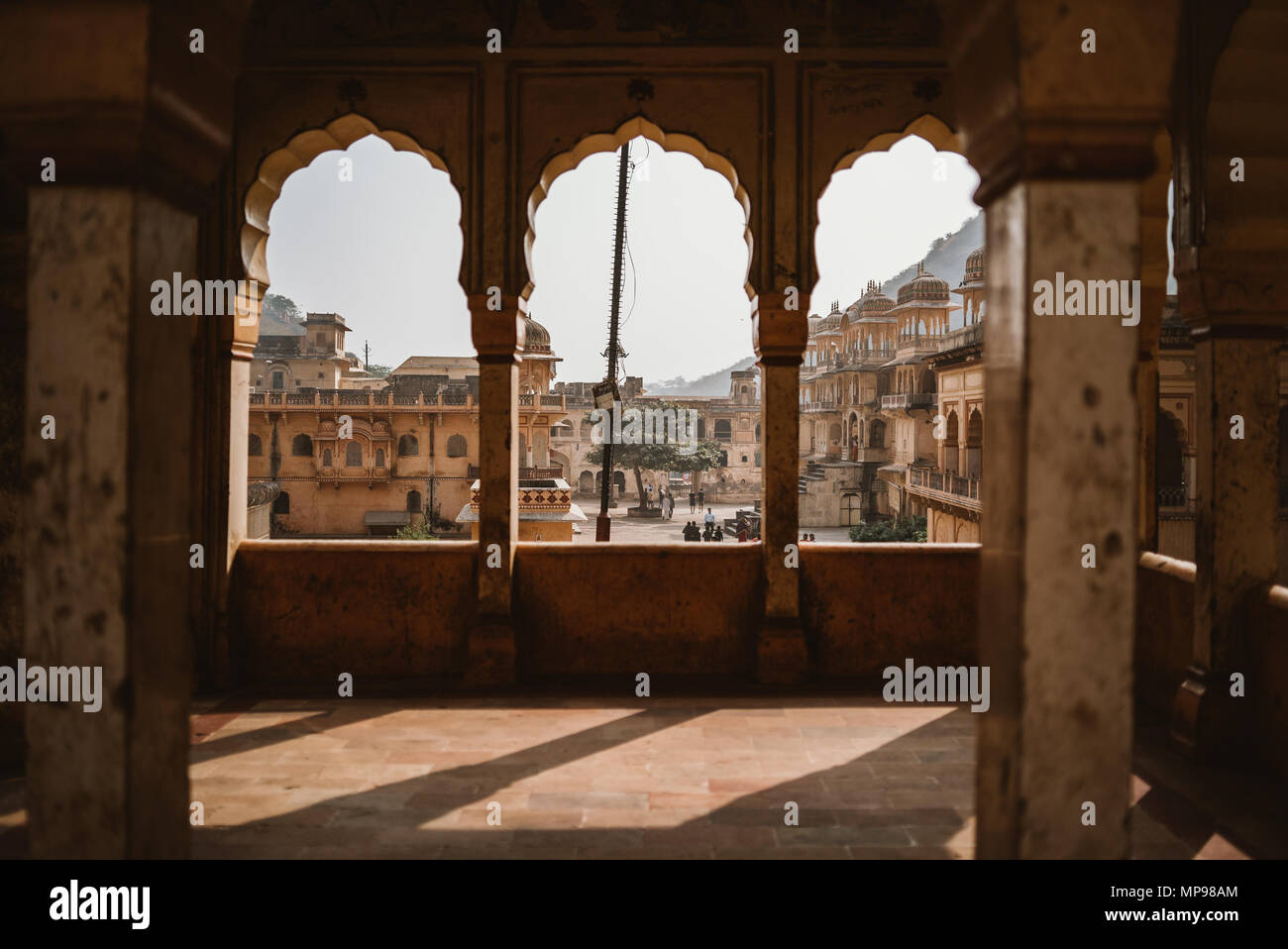 Besuchen Galta Ji, Monkey Tempel in Jaipur, Indien Stockfoto