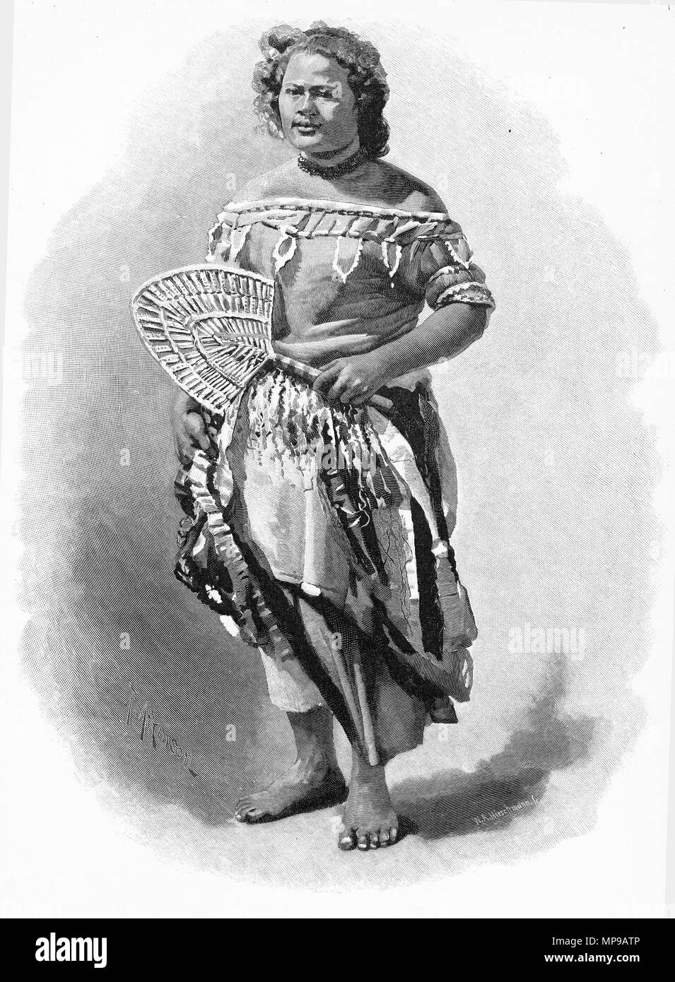 Gravur einer jungen Frau aus der Pazifischen Inseln von Tonga. Von der malerischen Atlas von Australasien Vol. 3, 1886 Stockfoto