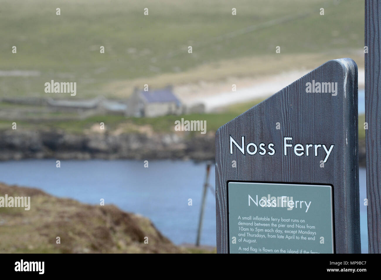 Beschilderungen und Zoom Aufnahmen von Noss die National Nature Reserve östlich der Shetland-Inseln aus bressay nur durch kleine Rippe zugänglich Stockfoto