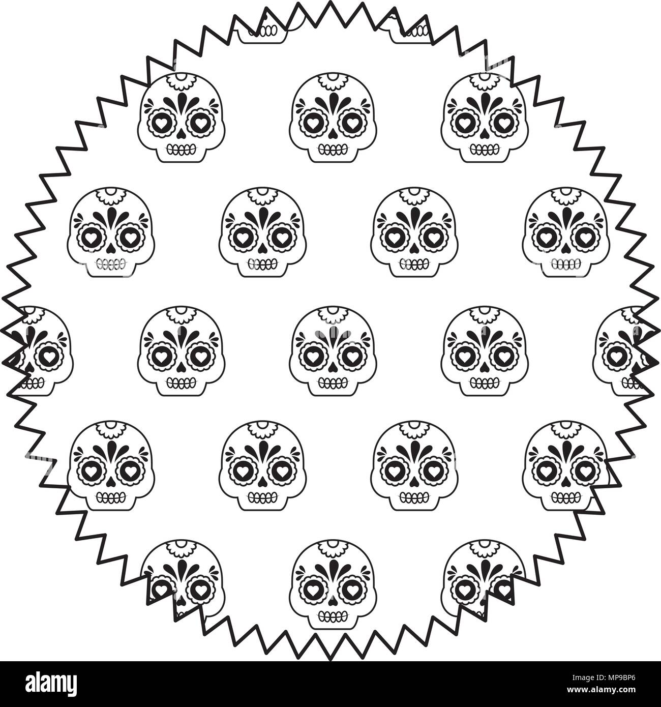 Siegel Stempel mit Zucker Schädel Muster auf weißem Hintergrund, Vector Illustration Stock Vektor