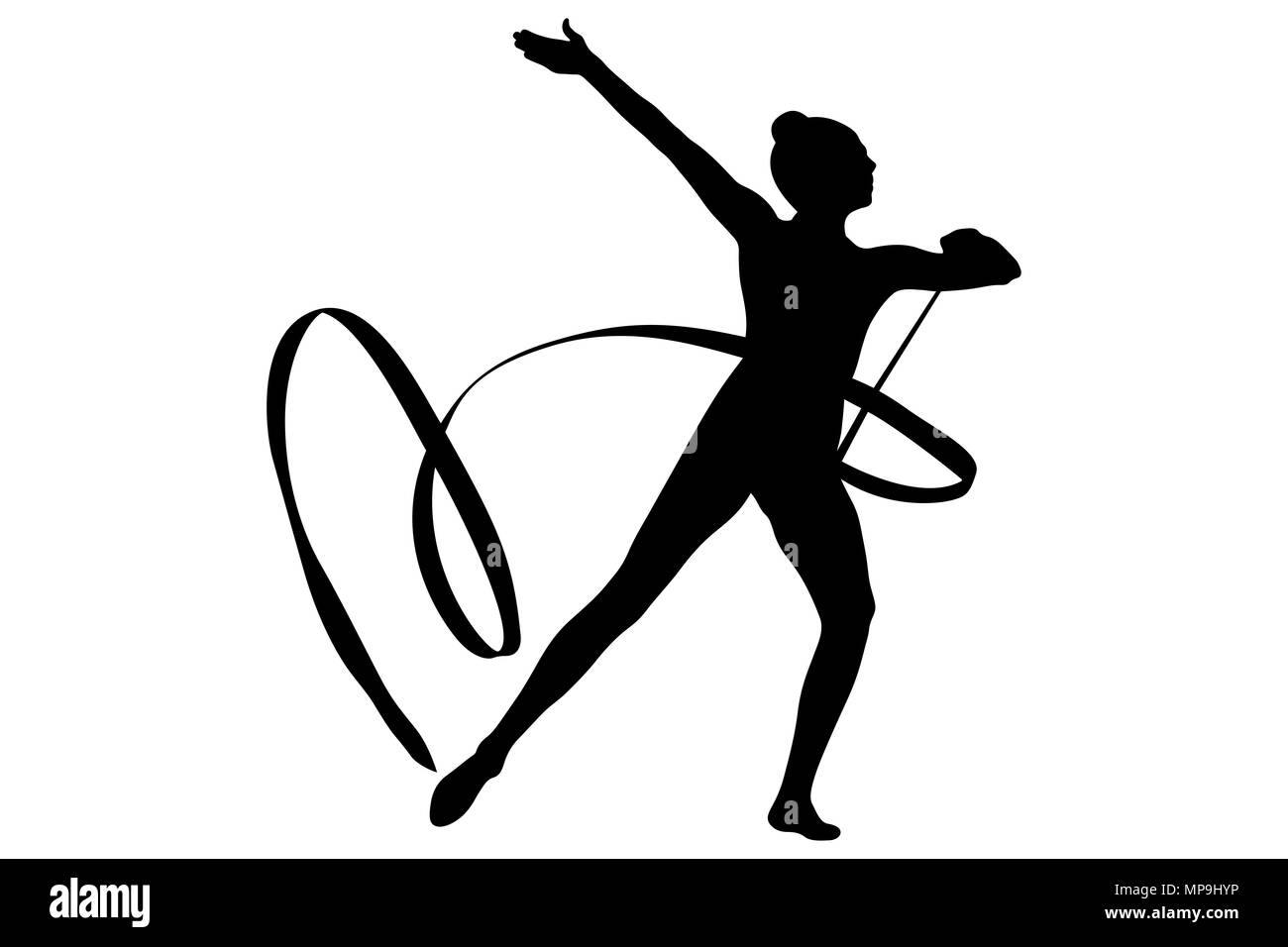 Zurück Mädchen gymnast Ribbon übung Rhythmische Gymnastik Stockfoto