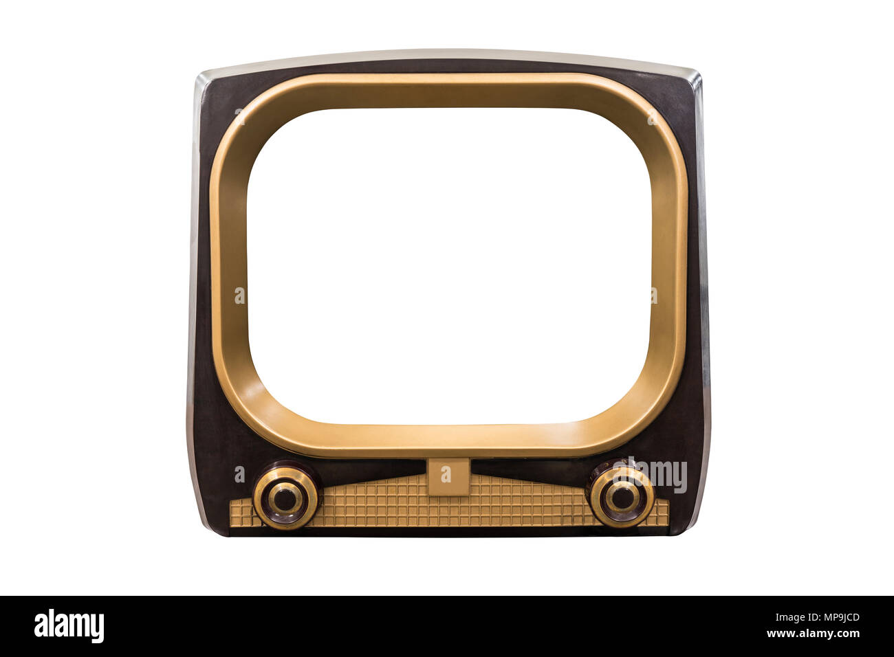 Retro 1950s-Fernsehen auf Weiß mit ausgeschnittenen Bildschirm isoliert. Stockfoto