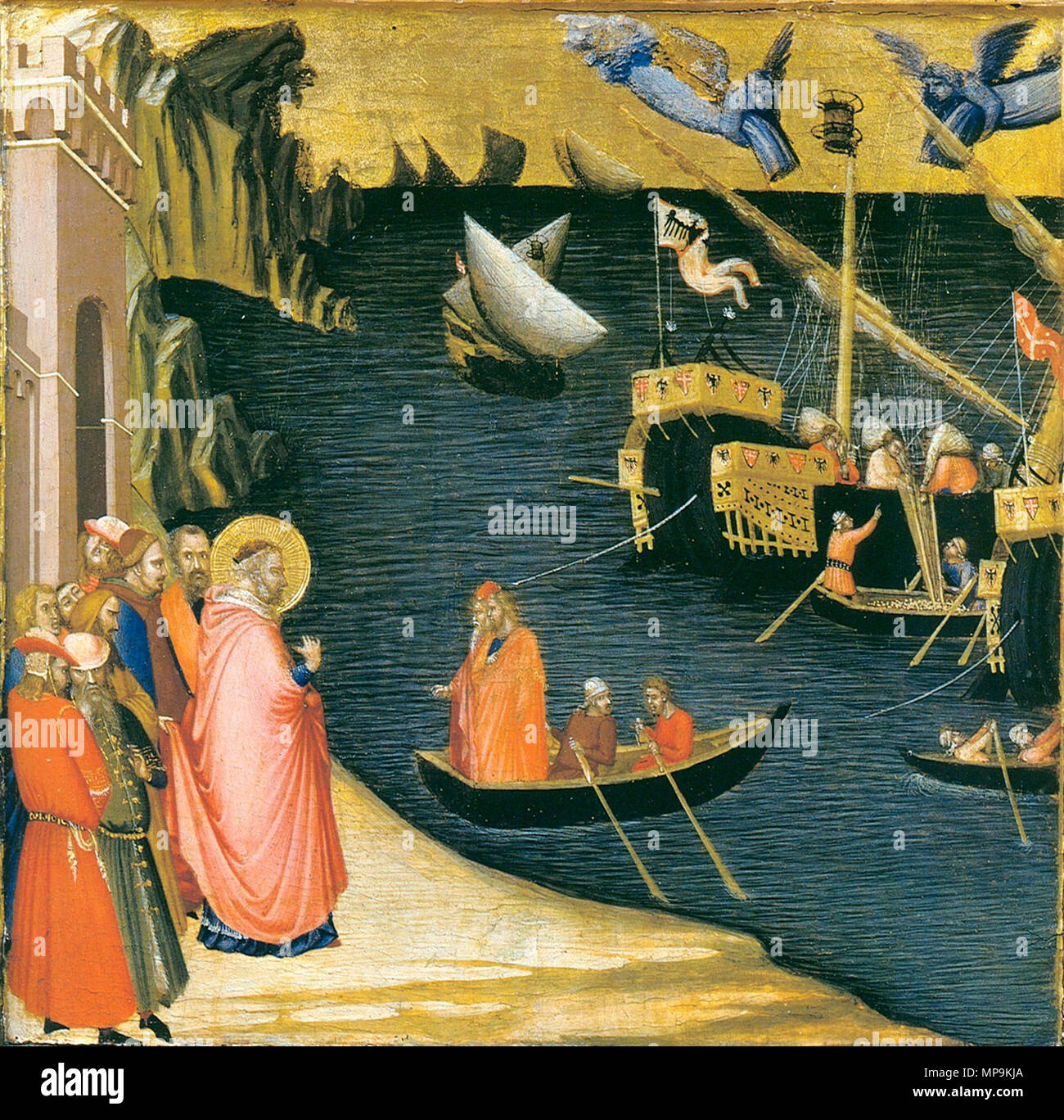 . Lorenzetti Amrogio Saint-nicolas - wie durch ein Wunder - Befüllen - Die - hält der. 1332. Lorenzetti Ambrogio Lorenzetti 818 Amrogio Saint-nicolas - wie durch ein Wunder - Befüllen - Die-hält-Schiffe-mit-Korn - 1332 Stockfoto
