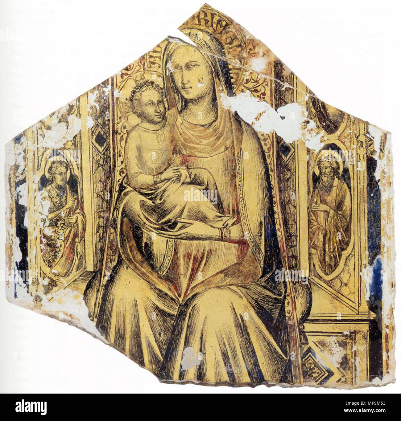 Jungfrau und Kind auf dem Thron mit den hll. Johannes der Täufer und Johannes der Evangelist 1390 s. 820 Lorenzo Monaco - Jungfrau mit Kind auf dem Thron mit den hll. Johannes der Täufer und Johannes der Evangelist - WGA 13577 Stockfoto