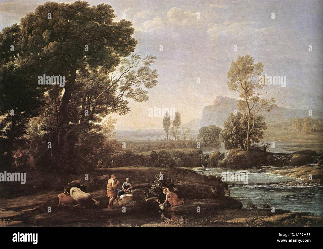 Französisch: Paysage avec Le repos en vol vers l'Egypte Landschaft mit Rest in der Flucht nach Ägypten 1647. 820 Claude Lorrain: Landschaft mit Ruhe auf der Flucht nach Ägypten - WGA 05001 Stockfoto