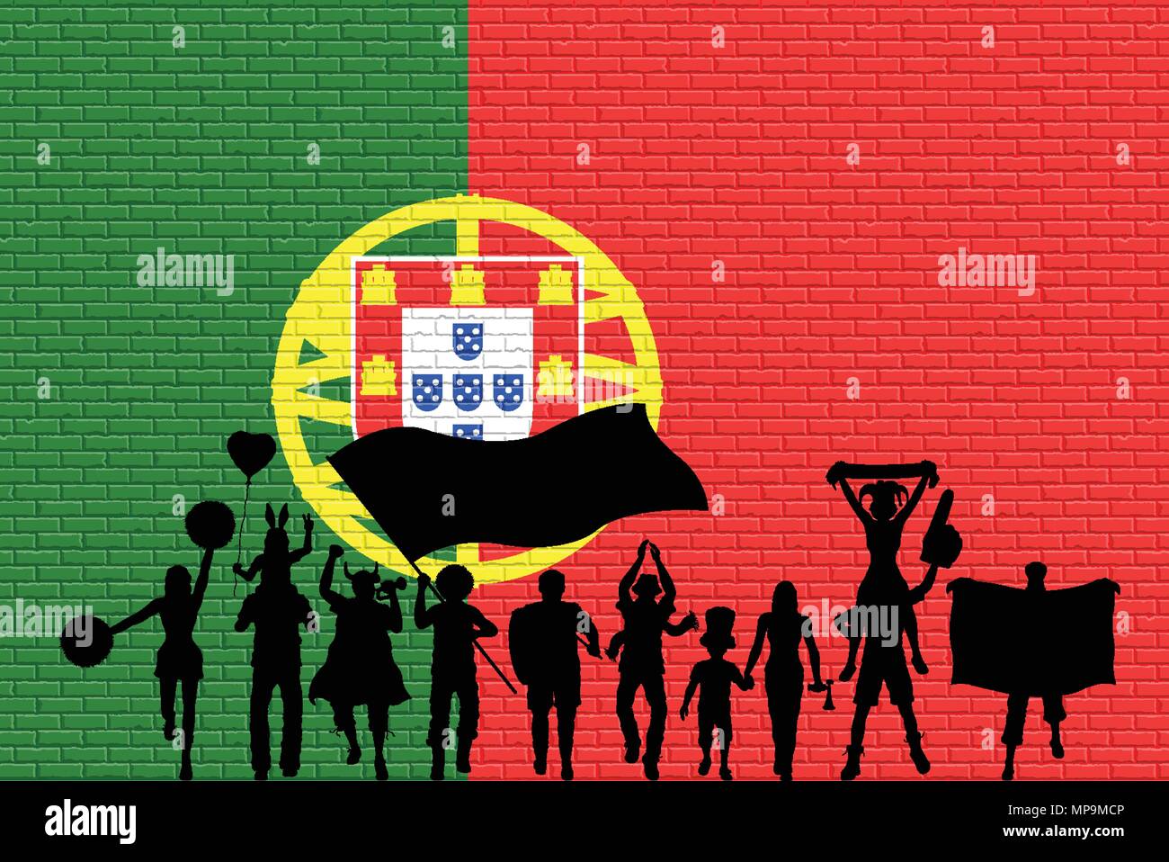 Portugiesische unterstützer Silhouette vor der Backsteinmauer mit