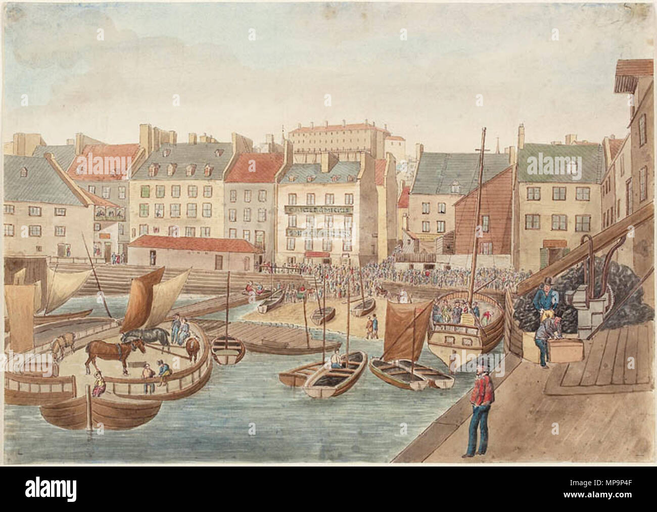 . Englisch: Unterer Marktplatz, McCallum's Wharf, Québec, Quebec, 4. Juli 1829. Aquarell, Feder und Tinte auf Papier webten. Français: Le marché de la Basse-Ville, Le Quai de McCallum, Québec (Québec), 4 juillet 1829. Aquarelle, Plume et encre sur papier tissé. Vom 4. Juli 1829. James Pattison Cockburn (1779 - 1847) Beschreibung britischer Offizier und Maler Geburtsdatum / Tod 18 März 1779 18. März 1847 Lage der Geburt / Tod New York City Woolwich (London) Kontrolle: Q 6141049 VIAF: 52036561 ISNI: 0000 0000 8077 3118 ULAN: 500025261 50061473 LCCN: n GND: 1052887007 WorldCat 828 geringeren Ma Stockfoto