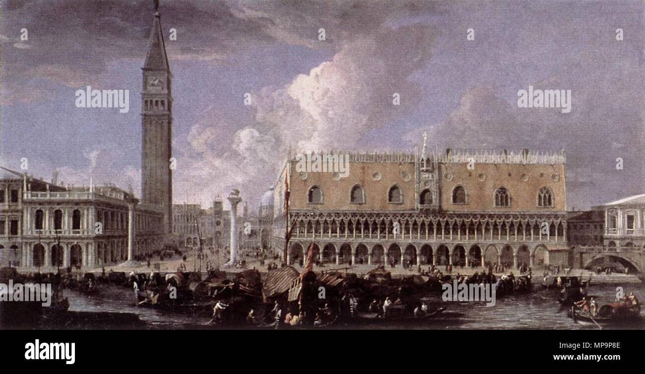 Ansicht der Wharf aus dem Bacino di San Marco 1720. 828 Luca Carlevarijs - Blick auf die Wharf aus dem Bacino di San Marco - WGA 4232 Stockfoto