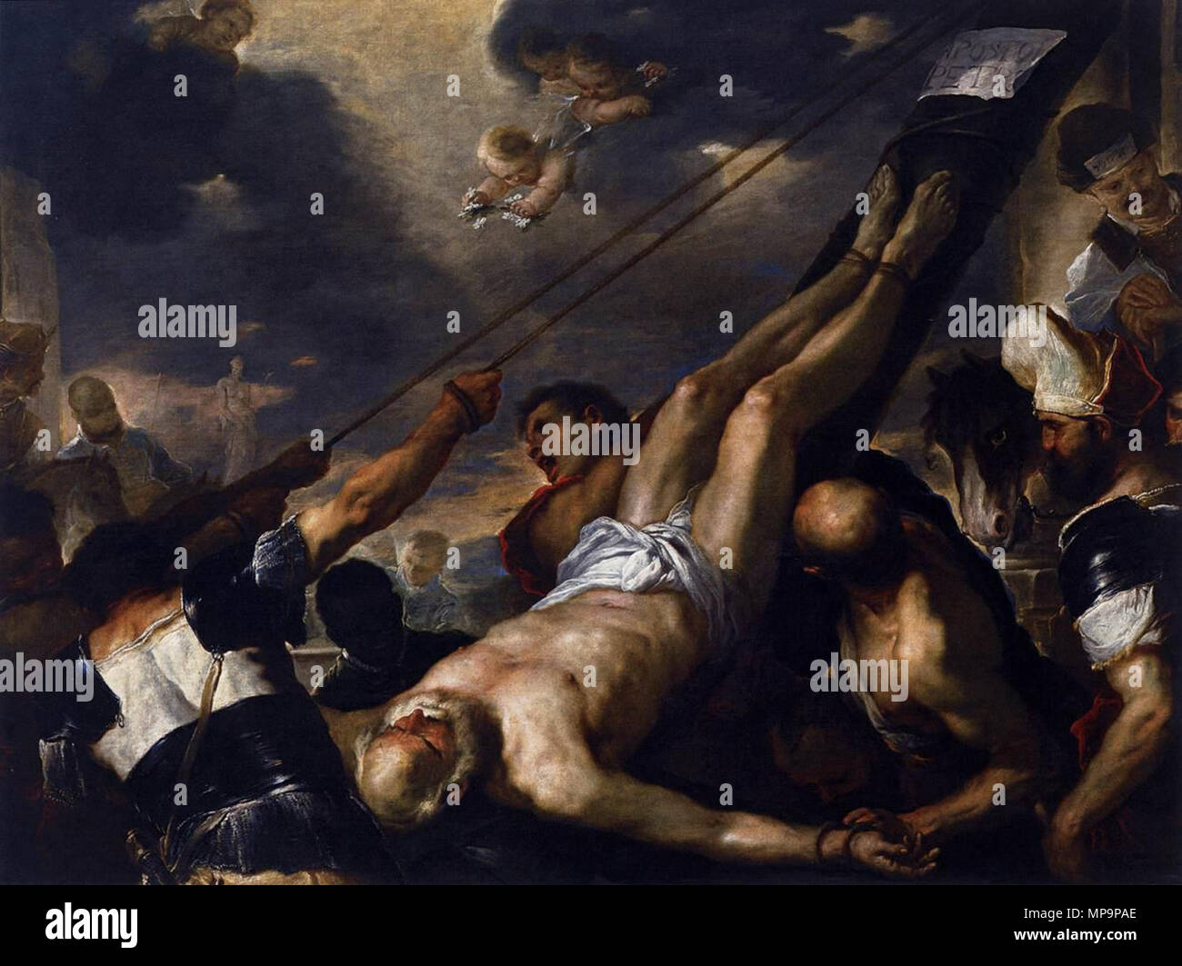 Englisch: Kreuzigung des hl. Petrus ca. 1660. 829 Luca Giordano - Kreuzigung des hl. Petrus - WGA 09002 Stockfoto