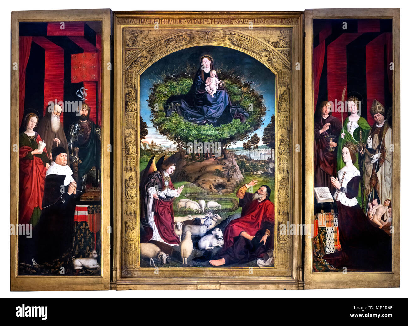 Triptychon der Brennende Busch (Le Buisson Argent) von Nicolas Froment (C.1435-C.1486), 1475. Das Gemälde hängt in Aix-Dom (Kathedrale Saint-Sauveur d'Aix-en-Provence), Frankreich. Stockfoto