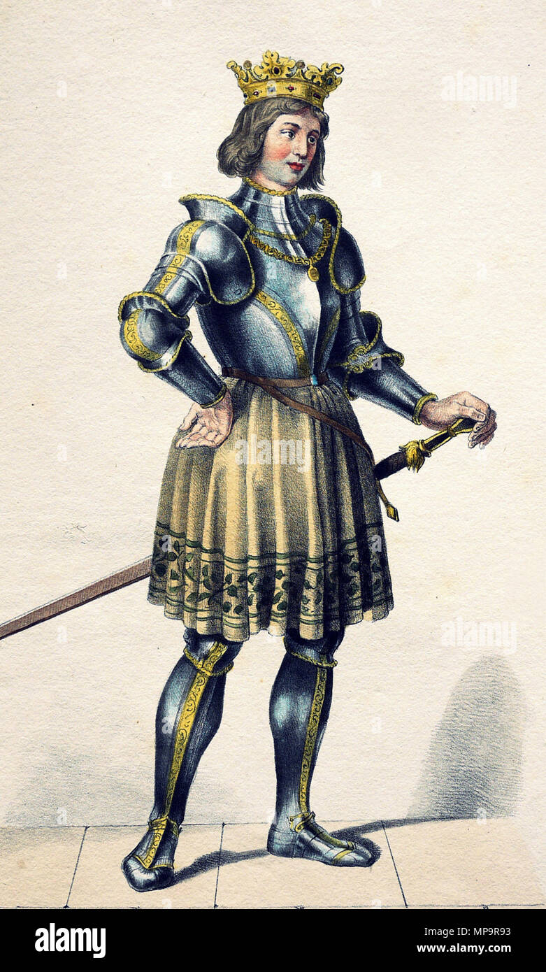 . English: Ludwig II. (1506-1526), König von Böhmen und Ungarn etc. Lithographie von Josef Kriehuber nach einer Zeichnung von Moritz von Schwind aus ungerns Erste Heerführer Herzoge und Koenige In einer Reihe von Bildnissen von Bela bis in Seine Majestät Kaiser Franz I. von Österreich König von Ungern &c., &c. Wien: lithographisches Institut; Ca. 1828. 1828. Josef Kriehuber (1800-1876) 832 Ludwig II Litho 2 Stockfoto