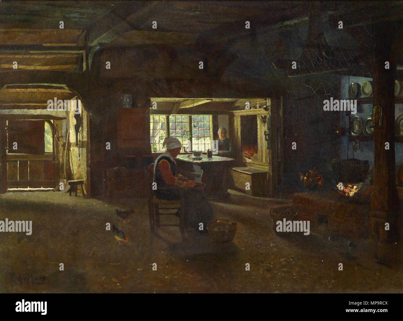 . Inneres eines Bauernhauses, signiert reichen. v. Hagn, Öl auf Leinwand, 58 x 79 cm, restauriert. von 1898. Ludwig von Hagn (1819-1898) 833 Ludwig von Hagn Inneres eines Bauernhauses Stockfoto