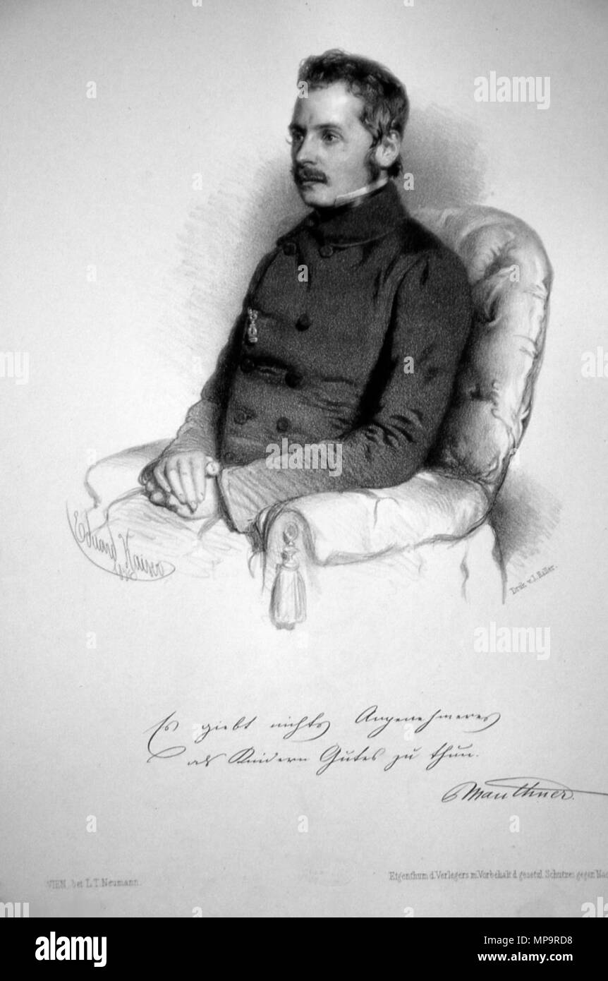 . English: Ludwig Wilhelm Mauthner (1806-1858), österreichischerKinderarzt. Lithographie von Eduard Kaiser, 1856. 1856. Eduard Kaiser (1820-1895) 833 Ludwig Wilhelm Mauthner Litho Stockfoto