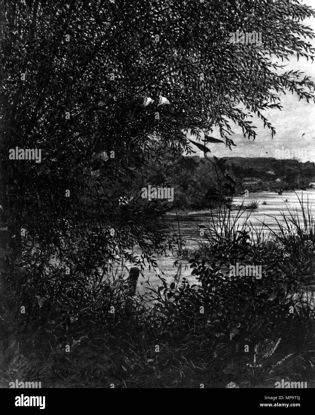 Léon Bonvin (Französisch, 1834-1866). "Die Fischer auf einem Strom", 1865. Aquarell mit Gummi Zuspitzung, Gouache, eisengallustinte der Tinte und der Feder, auf mäßig strukturiertem, mäßig dick, Creme webte Papier. Walters Art Museum (37.1654): Erworben durch William T. oder Henry Walters. 37.1654 836 Léon Bonvin - Fischer auf einem Strom - Walters 371654 Stockfoto