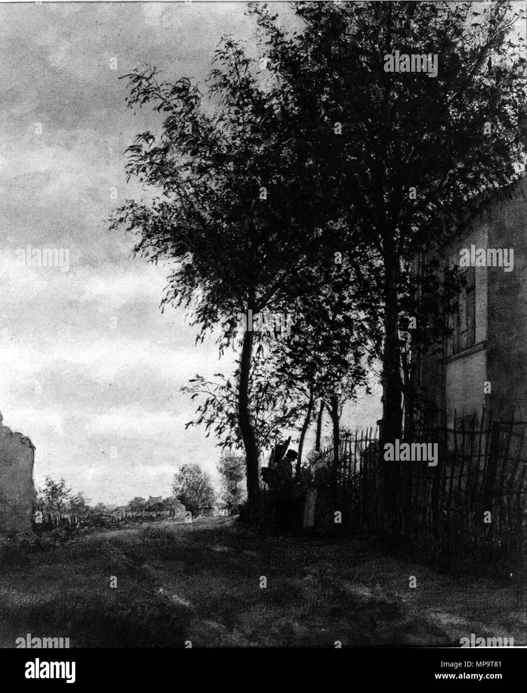 Léon Bonvin (Französisch, 1834-1866). "Die Country Inn", 1861. Aquarell, eisengallustinte der Tinte und der Feder, über Graphit underdrawing auf mäßig strukturiertem, mittelschwere (?), Creme webte Papier. Walters Art Museum (37.1671): Erworben durch William T. oder Henry Walters. 37.1671 836 Léon Bonvin - Der Country Inn - Walters 371671 Stockfoto