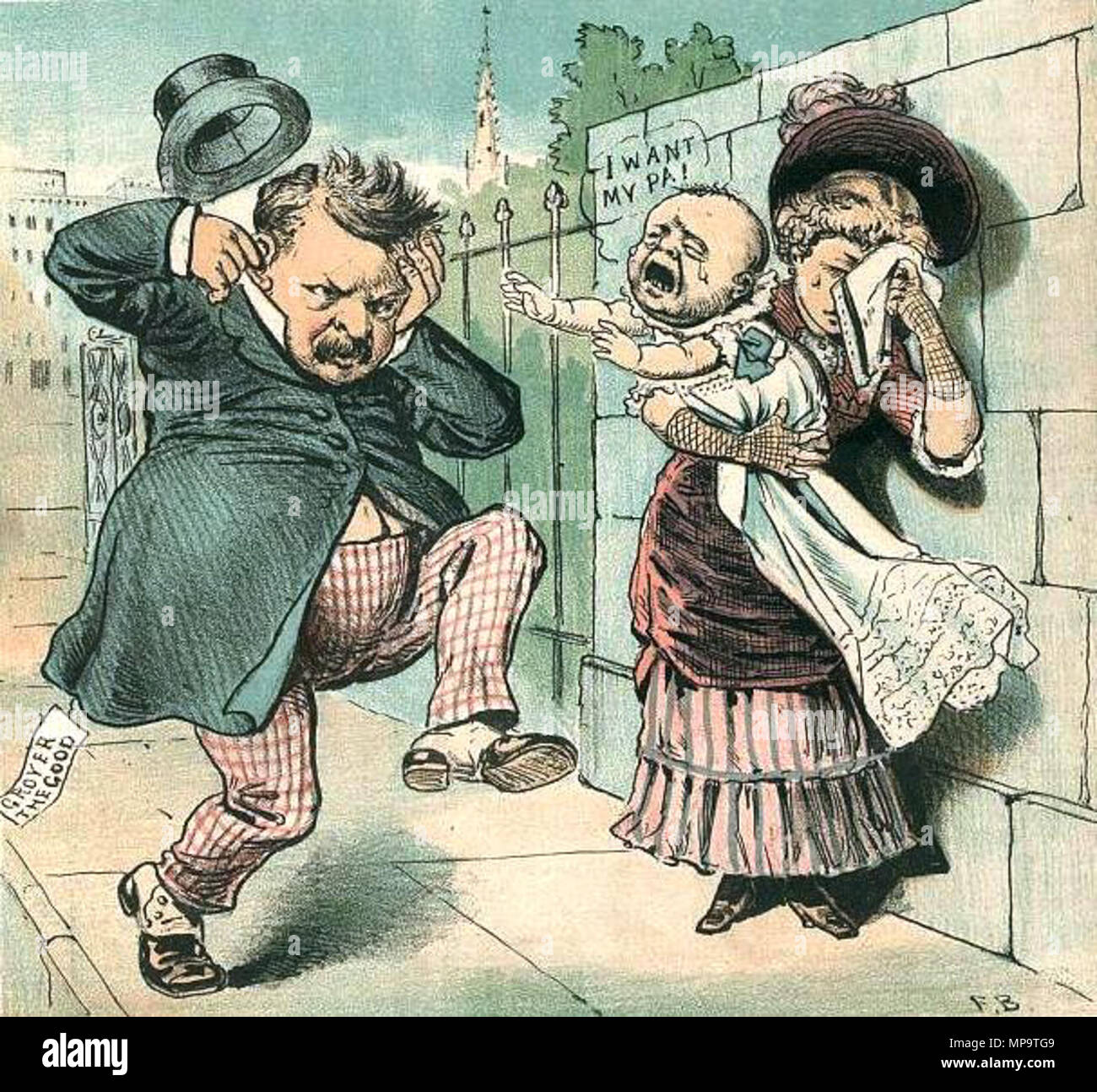 . Anti-Grover Cleveland politische Karikatur von 1884 (von der Vorderseite des "7/8 der Richter' Magazin), Untertitel "eine andere Stimme für Cleveland". Es wird auf die Geschichte, die Cleveland hatte ein uneheliches Kind hatte (die berüchtigten Kampagne Gesang bin, Ma, wo ist mein Pa? durch Cleveland Gegner, dem Cleveland Unterstützer antwortete auf das Weiße Haus, Ha gegangen'! Ha! Ha!"). 27. September 1884. Frank Beard (1842-1905) Alternative Namen Frank-Thomas Bart; Thomas Francis Bart; Thomas Bart; Francis Bart; Frank Thomas Francis Bart; F. Bart Beschreibung Schublade Geburtsdatum/ Stockfoto