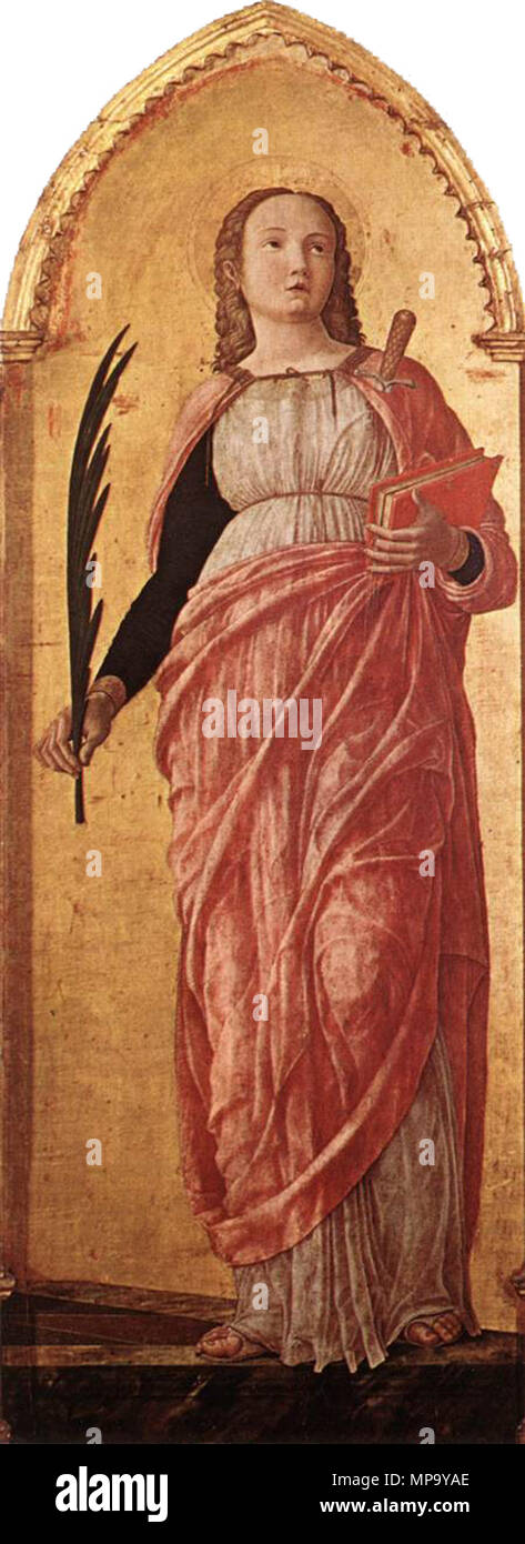 . MANTEGNA, Andrea San Luca Altarbild (Detail) Tempera auf Panel Pinacoteca di Brera, Mailand. 1453. Siehe Dateiname oder Kategorie 849 Mantegna, Altare di San Luca, 02. Stockfoto