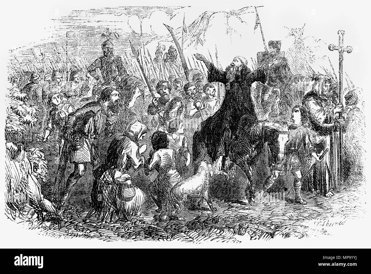 Peter der Einsiedler aka wenig Peter oder Peter von Amiens (1050 - 1115), war ein Priester von Amiens und eine Schlüsselfigur während des Ersten Kreuzzugs. Er zog seine Armee aus England, Lothringen, Frankreich und Flandern und LED-Kreuzzug seines Volkes zum Ziel ihrer Wallfahrt, die Kirche des Heiligen Grabes. Stockfoto