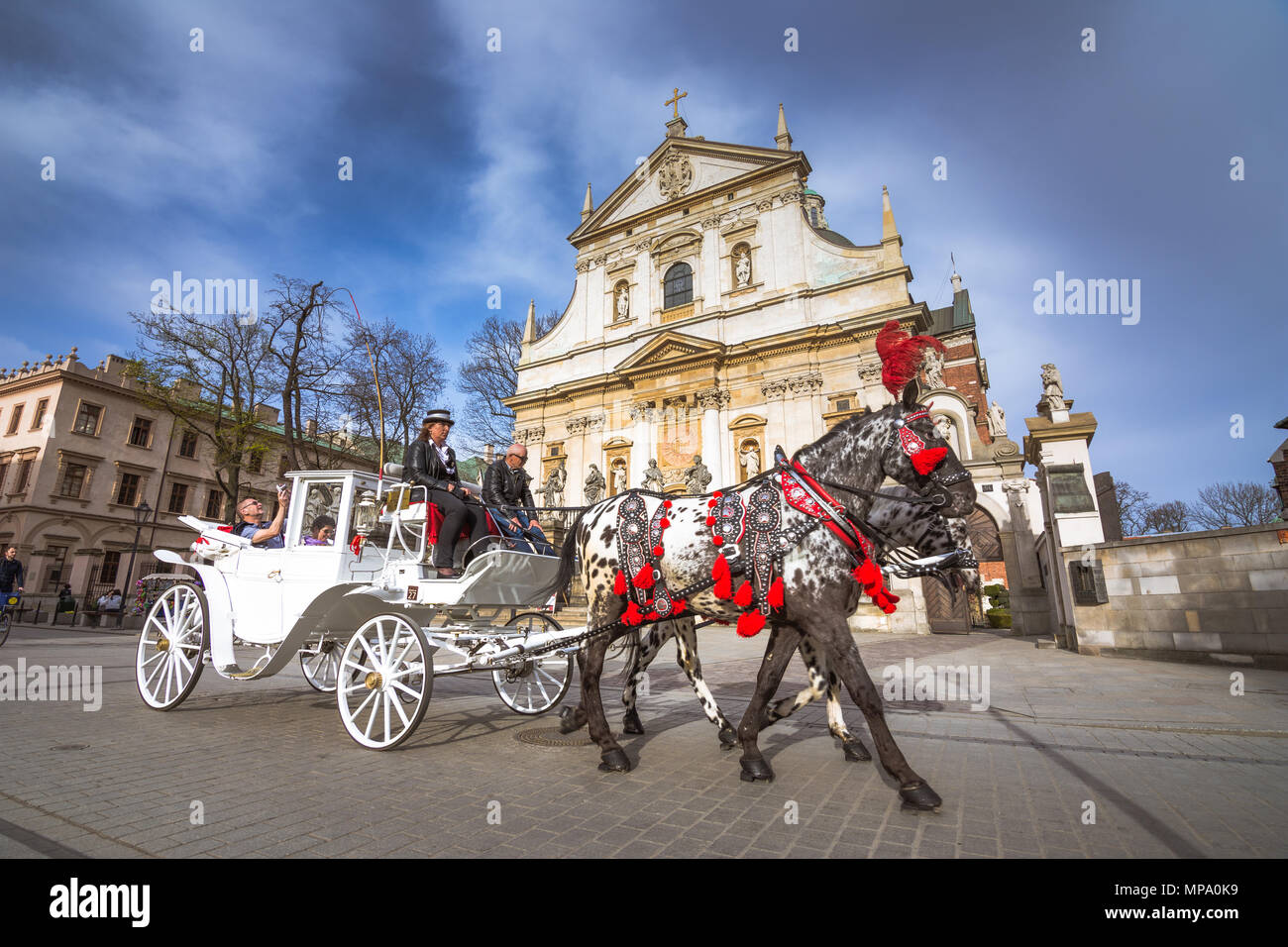 Pferdekutschen in der Altstadt von Krakau, Polen Stockfoto