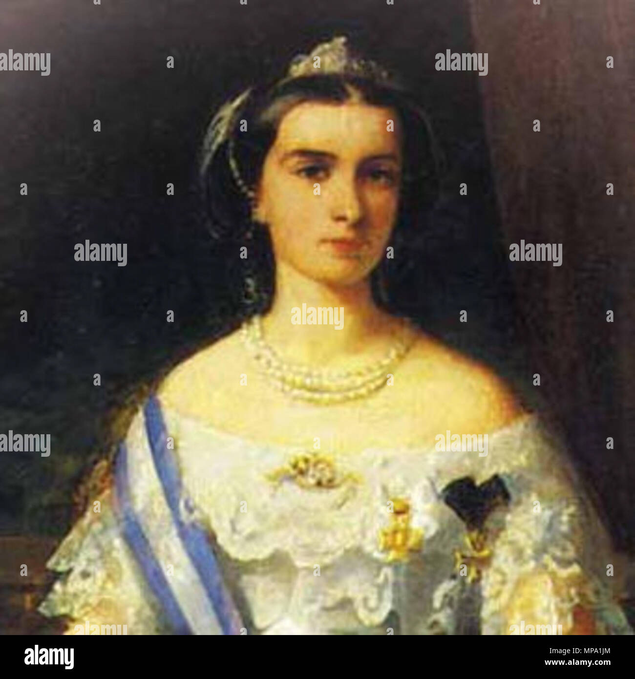 . Englisch: ein Portrait von Maria Sofia (1841-1925), Königin von Francis II. von Sizilien. Als Maria Sophie Amalie in der Bayerischen Königsfamilie Wittelsbach geboren hatte sie den Titel der Herzogin in Bayern. Sie war die Tochter von Maximilian, Herzog in Bayern und Ludovika, königliche Prinzessin von Bayern und wurde eine jüngere Schwester der Kaiserin Elisabeth ("Sissi"), heiratete Kaiser Franz Joseph von Österreich. Sie heiratete Francis 1859 und er König wurde ein paar Monate später. Obwohl das Königreich war verloren, in der sie Italien zu vereinen, während der Belagerung von Gaeta (1860-1861) sie grossen Mut gezeigt Stockfoto