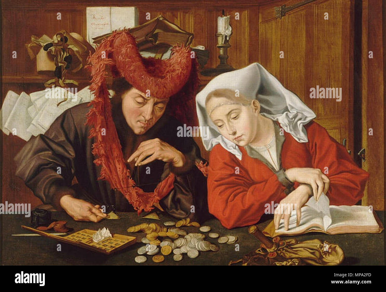 Die geldwechsler und seine Frau 1538. 862 Marinus van Reymerswale007 Stockfoto
