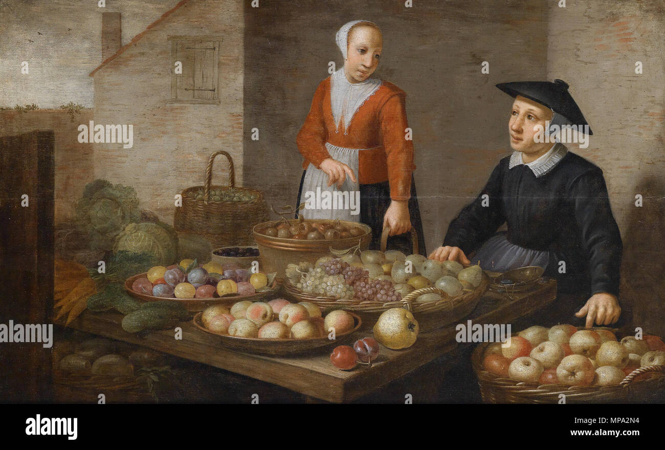 . Marktszene mit zwei Obst- und Gemüseverkäuferinnen. 17. Jahrhundert. Anhänger von Floris van Schooten (ca. 1580/1588-1656) Alternative Namen Floris Gerritsz. van Schooten, Floris van Schoten, Floris Verschooten, Floris Verschoten, Monogrammist FVS Beschreibung holländische Maler Geburtsdatum / Tod ca. 1580-1588 14. November 1656 (unterirdisch) Ort der Geburt / Todes Haarlem (?) Haarlem Arbeit Periode von 1605 bis 1656 arbeiten Ort Haarlem Authority control: Q 420055 VIAF: 283955382 500027951 ULAN: WGA: SCHOOTEN, Floris Gerritsz. van BPN: 73956778 RKD: 71021 863 Markt Szene mit zwei fru Stockfoto