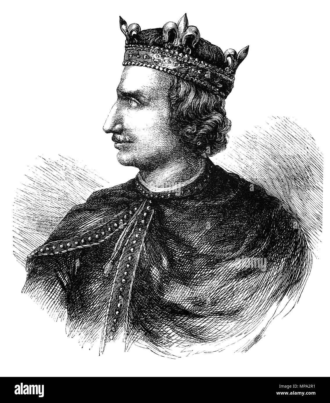 Heinrich I (1068-1135), war König von England von 1100 bis zu seinem Tod. Er war der vierte Sohn von Wilhelm dem Eroberer und auf William's Tod 1087, Henry's ältere Brüder Robert Curthose und William Rufus geerbt, die Normandie und England, aber Henry war landlosen Links. Henry nach und nach seine Machtbasis in der Cotentin umgebaut und verbündete sich mit William gegen Robert. Henry war anwesend, als William in einem Jagdunfall im Jahre 1100 starb, und er ergriff den englischen Thron und verspricht bei seiner Krönung viele der weniger populären William's Politik zu korrigieren. Stockfoto