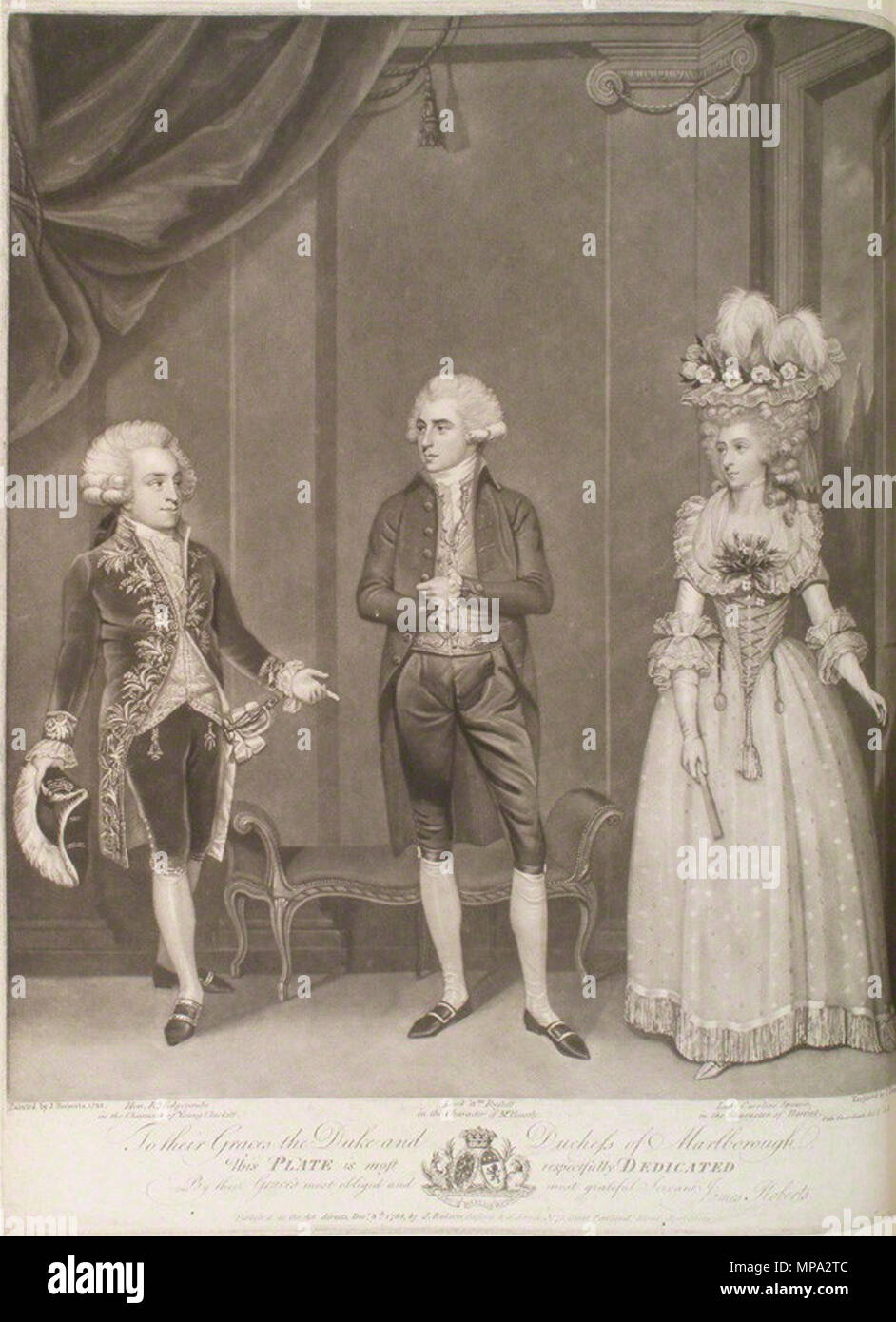 Marlborough Theatricals. Hon Rd Edgcumbe im Charakter der Clackitt Lord William Russell im Charakter der Herr Herzlich, Lady Caroline Spencer, in der Figur der Harriet. / Marlborough Theatricals. 1788. 863 Marlborough Theatricals Stockfoto