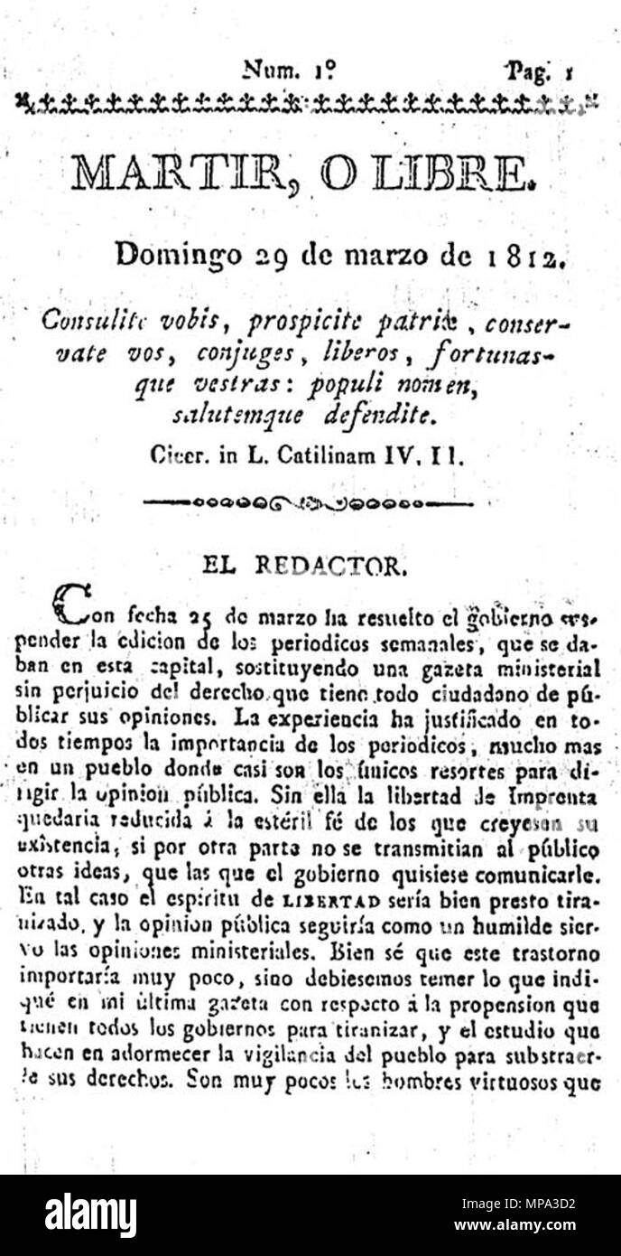 866 Martir o Libre-Primer número - 1812 Stockfoto