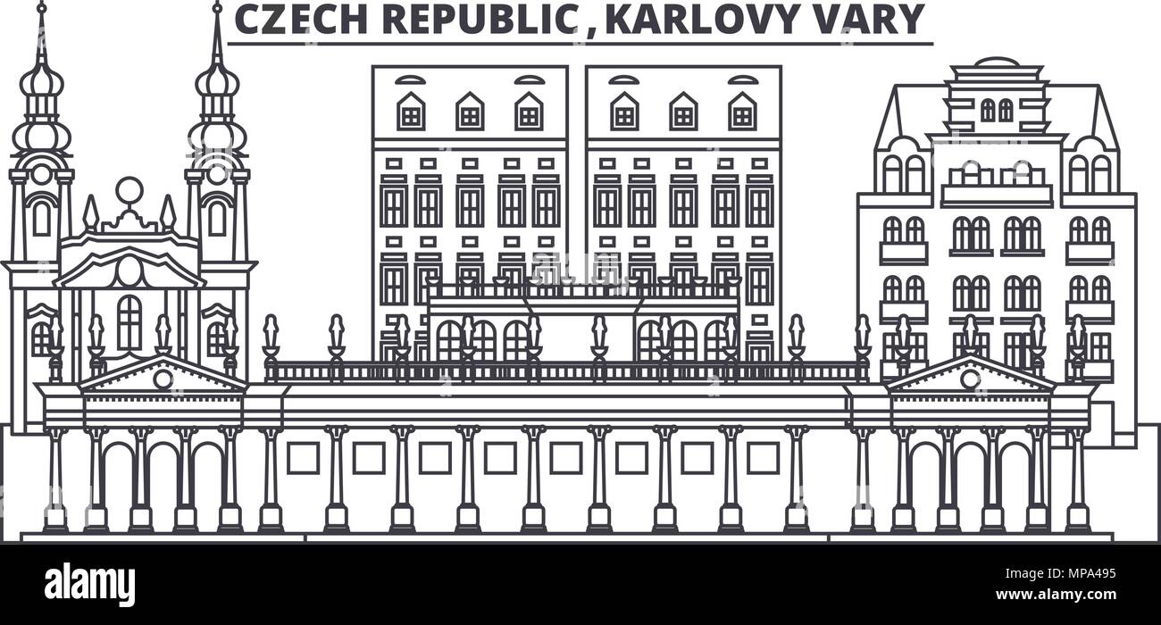 Tschechische Republik Karlovy Vary Linie Skyline Vector Illustration Tschechische Republik Karlovy Vary Lineare Stadtbild Mit Beruhmten Wahrzeichen Und Sehenswurdigkeiten Der Stadt Vektor Design Landschaft Stock Vektorgrafik Alamy