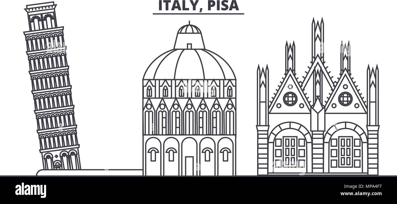 Italien, Pisa Linie skyline Vector Illustration. Italien, Pisa lineare Stadtbild mit berühmten Wahrzeichen und Sehenswürdigkeiten der Stadt, Vektor Landschaft. Stock Vektor