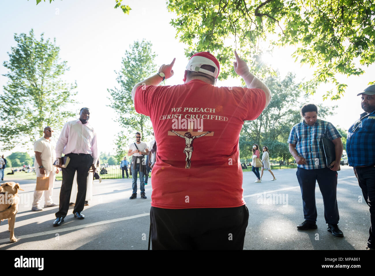 Predigt und Debatten an Speakers' Corner, der öffentliche Raum des Hyde Park in London. Stockfoto