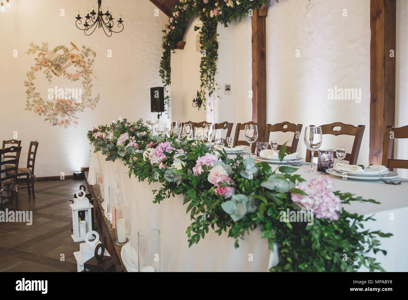 Ursprüngliche Ansicht des wedding table Stockfoto