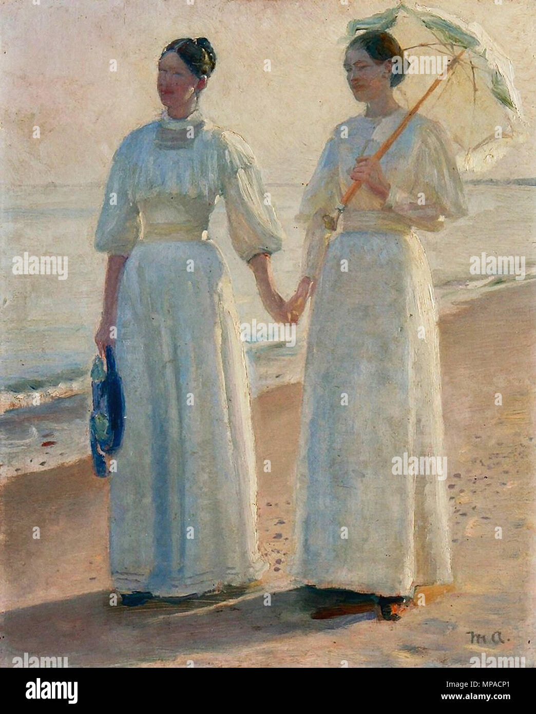 Ancher Michael Peter - Minne und Sophie Holst in hellen Sommer Kleider auf  Skagen Strand Stockfotografie - Alamy