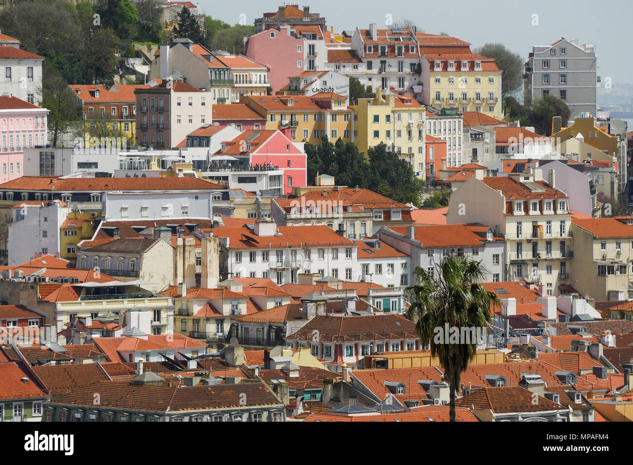 Allgemeine Ansicht o Lissabon Stadt, vom Miradouro de Sao Pedro de Alcantara, Lissabon, Portugal gesehen Stockfoto