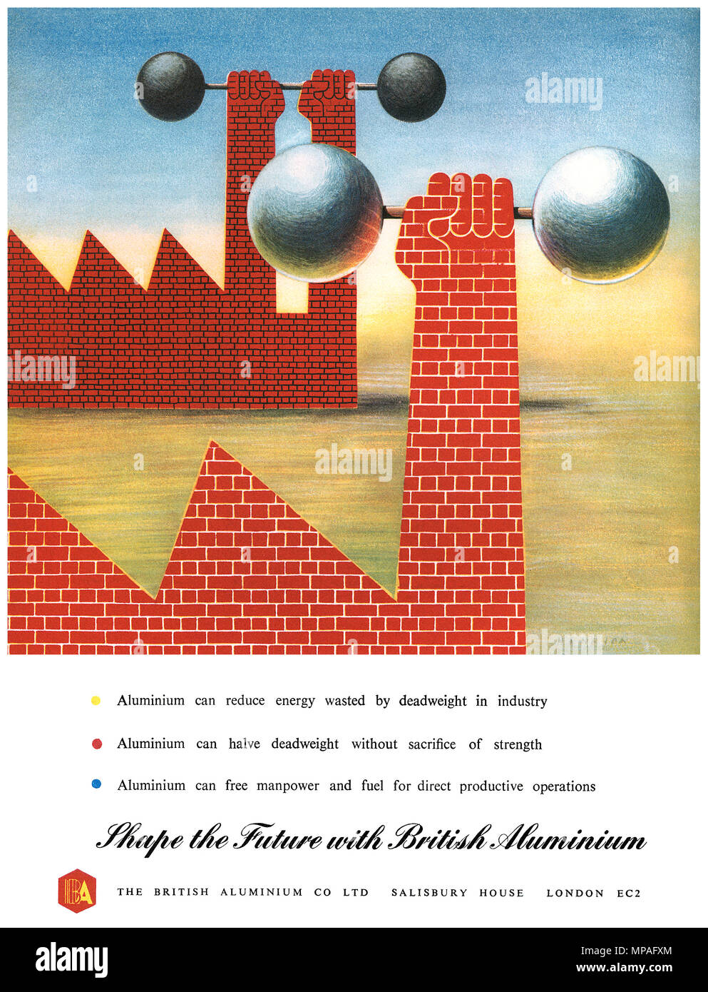 1948 britischen Werbung für die British Aluminium Co. Ltd., entworfen von F.H.K. Henrion. Stockfoto