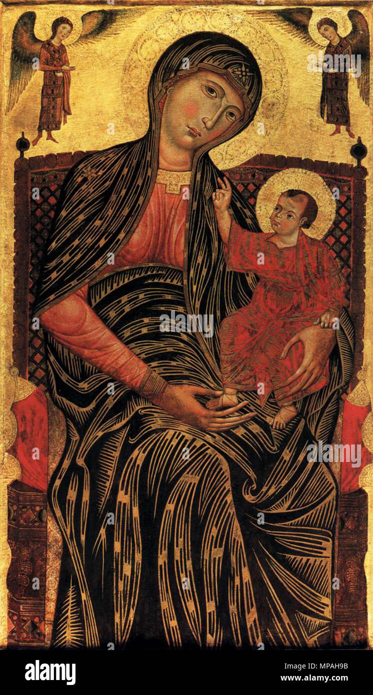 Madonna mit Kind und zwei Engel1270 s thront. 870 Meister der Magdalen - Jungfrau und Kind mit zwei Engel - WGA 14448 thront Stockfoto