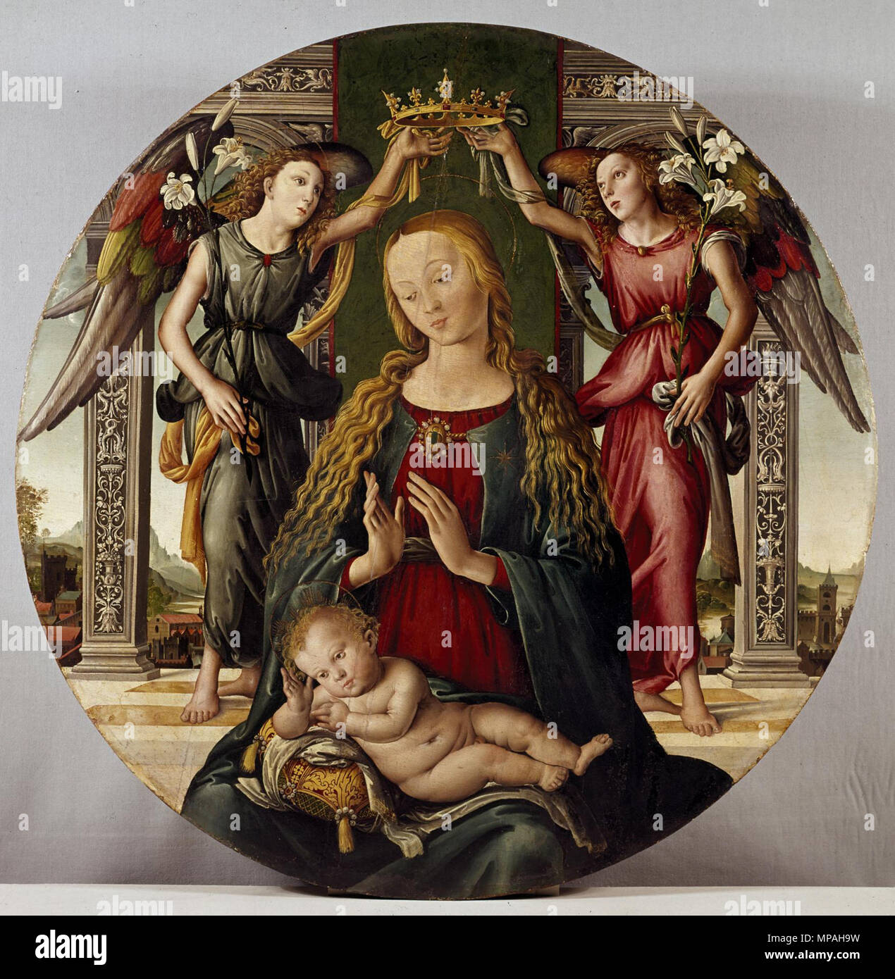 Master S. Spirito (Italienisch, aktive Ende des 15. Jahrhunderts). 'Madonna mit Kind und zwei Engel", 1500-1505. Öl auf. Walters Art Museum (37.432): Von Henry Walters mit dem massarenti Sammlung, 1902 erworben. 37.432 870 Meister der S Spirito - Madonna mit Kind und zwei Engel - Walters 37432 Stockfoto