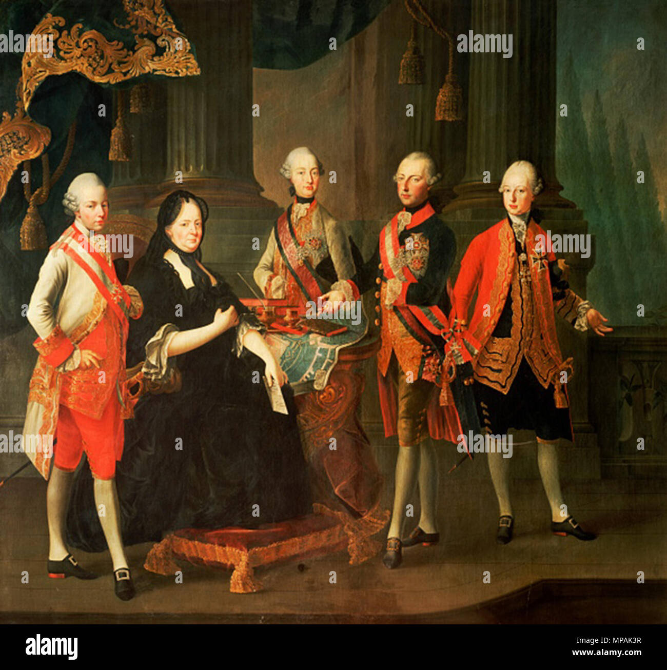 Deutsch: Maria Theresia mit Vier Soehnen Kaiserin Maria Theresia mit ihren Söhnen 1775. 877 Maurice - Maria Theresia von Österreich mit ihren Söhnen Stockfoto