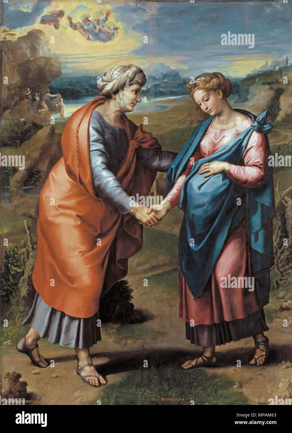 . Português: eine visitação, C. 1517. Rafael e ateliê. Museu do Prado, Madri. ca. 1517. Raphael Sanzio und Workshop 1042 Raphael - Die heimsuchung Stockfoto