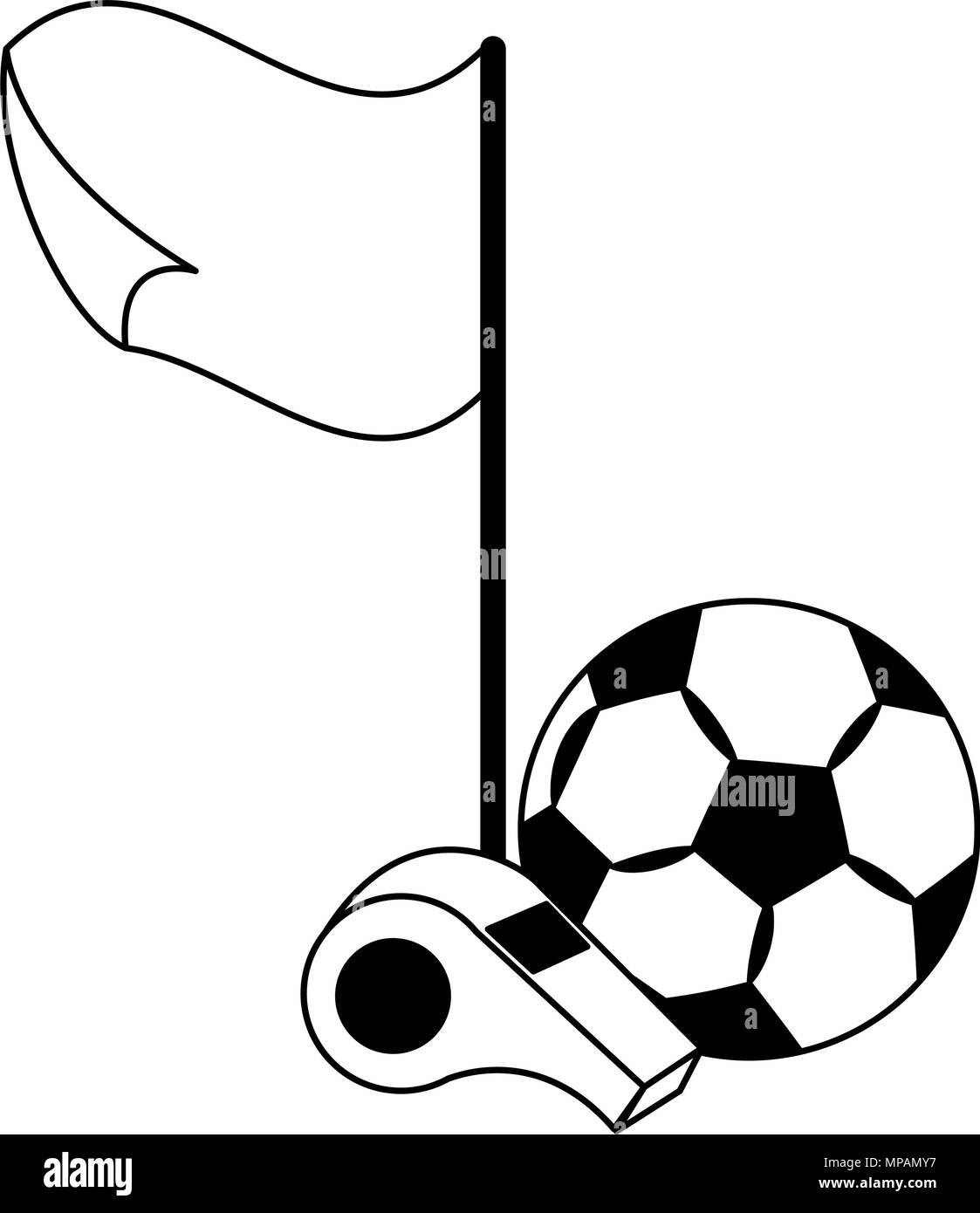 Fußball-Elemente Emblem in den Farben Schwarz und Weiß Stock Vektor