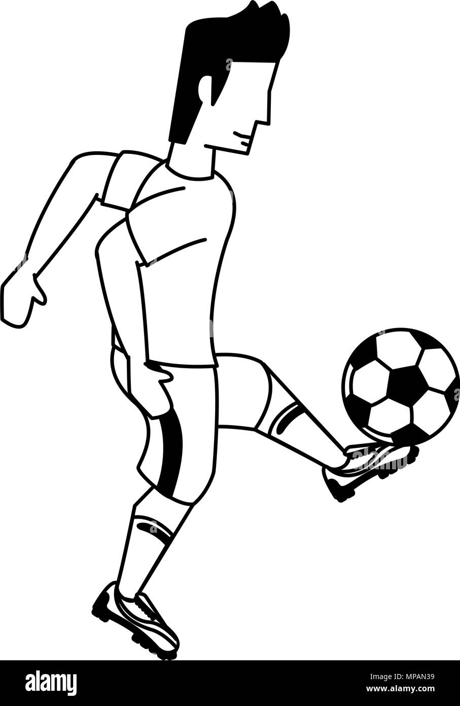 Fußball-Spieler Cartoon in den Farben Schwarz und Weiß Stock-Vektorgrafik -  Alamy
