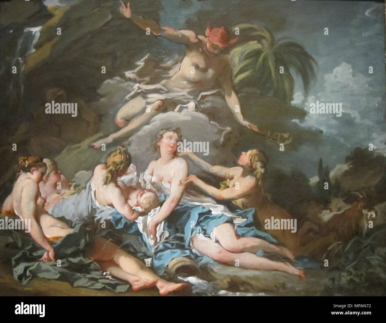 . Quecksilber anvertraut, den Säugling Bacchus, die Nymphen von nysa von Boucher. 1734. François Boucher (1703 - 1770) Alternative Namen Буше Франсуа; Ф. Буше; Буше Ф. Beschreibung der französische Maler und Graveur Geburtsdatum / Tod 29. September 1703 30. Mai 1770 Ort der Geburt / Todes Paris Paris Arbeit Periode von 1720 bis 1770 Standort Paris (1720-1770), der nördlichen Niederlande (1766), Kontrolle: Q 180932 VIAF: 66517093 ISNI: 0000 0001 2137 3066 ULAN: 500032143 50042112 LCCN: n NLA: 35020625 WorldCat 885 Quecksilber anvertraut, den Säugling Bacchus, die Nymphen von nysa von Boucher, 1734 Stockfoto