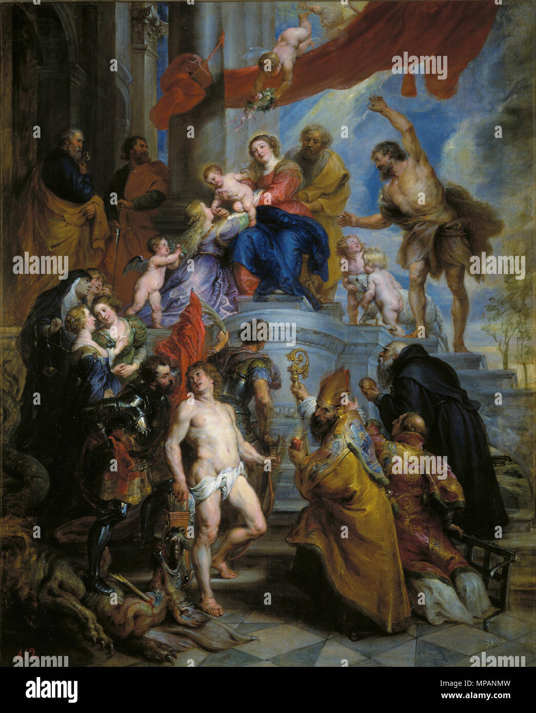 Français: La Sagrada Familia rodeada de Santos 1630. 976 Peter Paul Rubens - La Sagrada Familia rodeada de Santos, 1630 Stockfoto