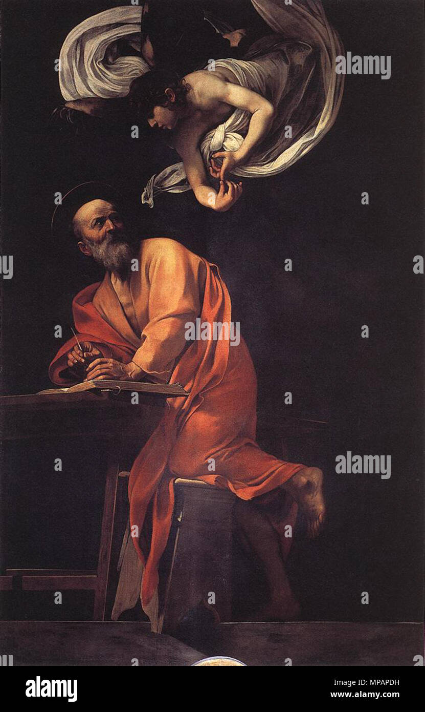Die Inspiration des Heiligen Matthäus 1602. 889 Michelangelo Merisi da Caravaggio - Die Inspiration des Heiligen Matthäus - WGA 04128 Stockfoto