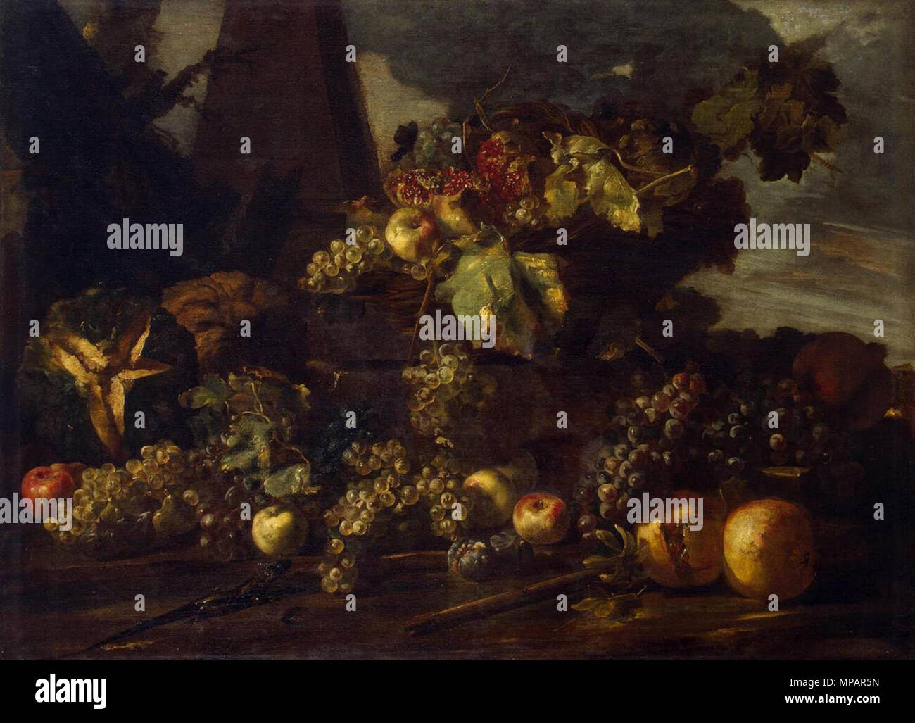 Still-Life mit Trauben zwischen 1650 und 1670. 891 Michele Tempo del Campidoglio - Still-Life mit Trauben - WGA 16799 Stockfoto