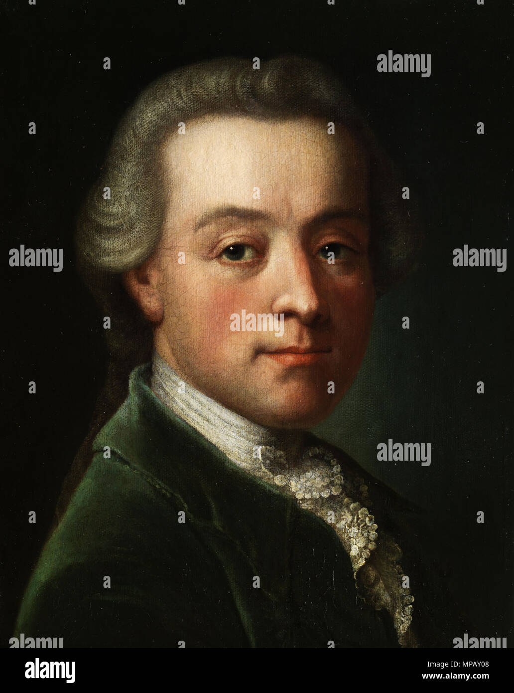 . English: Porträt von Wolfgang Amadeus Mozart, 18. Jh. (Laut Auktionshaus Hampel). Öl auf Leinwand, 43 x 34 cm. Englisch: Porträt Wolfgang Amadeus Mozart, 18. Jahrhundert (nach Hampel Auktionen, München). ca. 1788 - 1790 (laut Hampel Auktionen, München). Anonym 908 Mozart Portrait 18 Jh Stockfoto