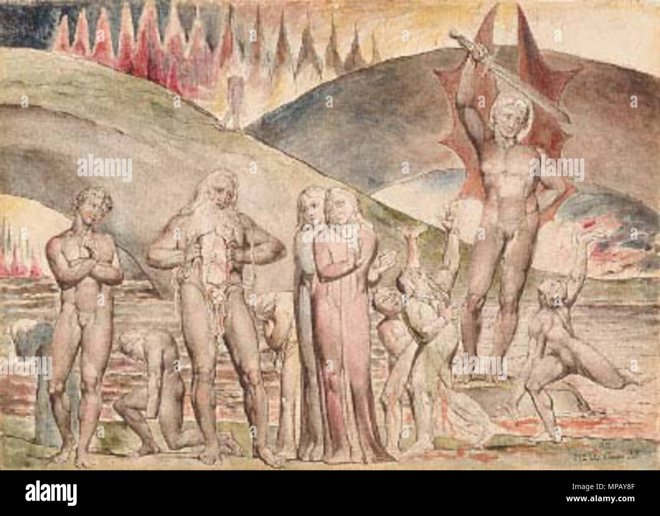 Englisch: Dante und Vergil treffen Muhammad und sein Schwiegersohn, Ali in der Hölle. . 909 Muhammad Blake Stockfoto